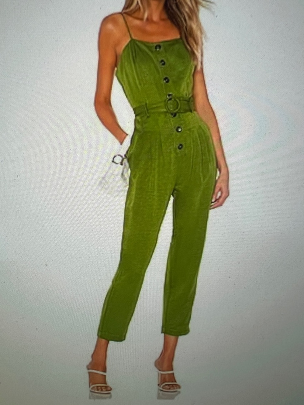 J.O.A Womens Strappy Belted Ankle Jumpsuit Sz Large Moss Green Nightlife NEW